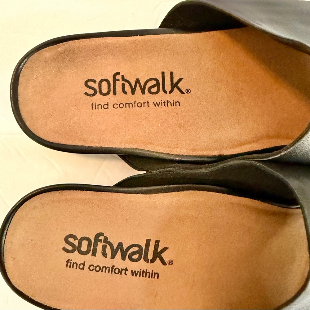 Softwalk Womens Corsica Black leather Comfort Sandals Size 12M toe loop slide on - Picture 5 of 8